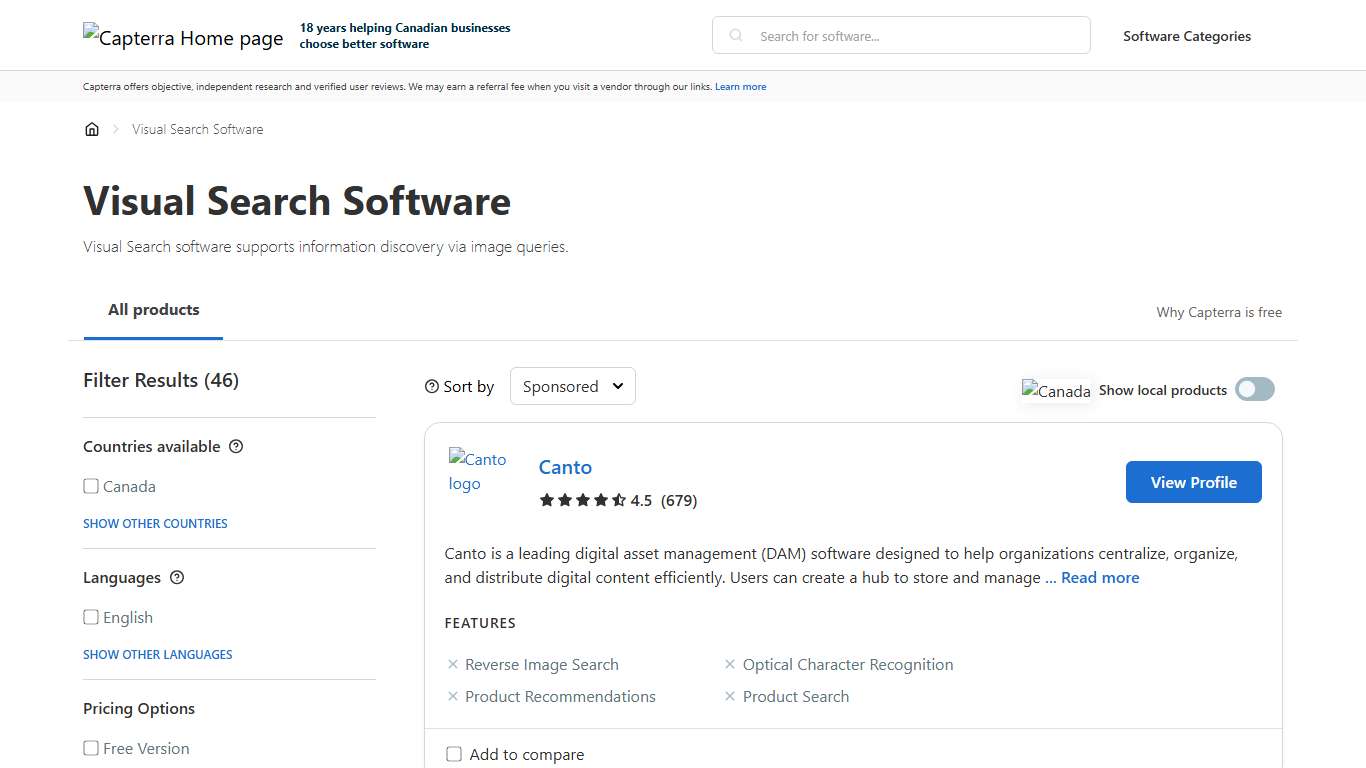 Visual Search Software - Prices & Reviews - Capterra Canada 2026